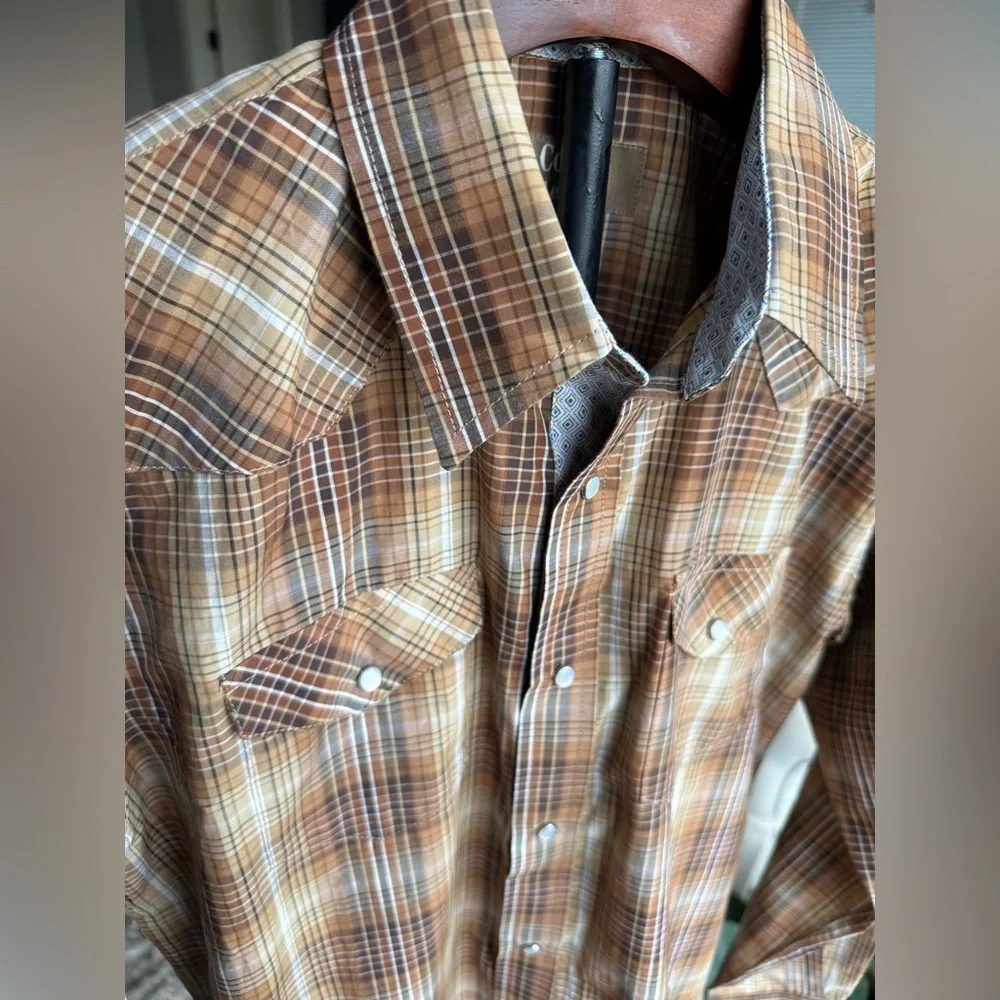 Cowboy Legend BOYS’ XL Brown Plaid Long Sleeve Button Down Shirt - Picture 2 of 7